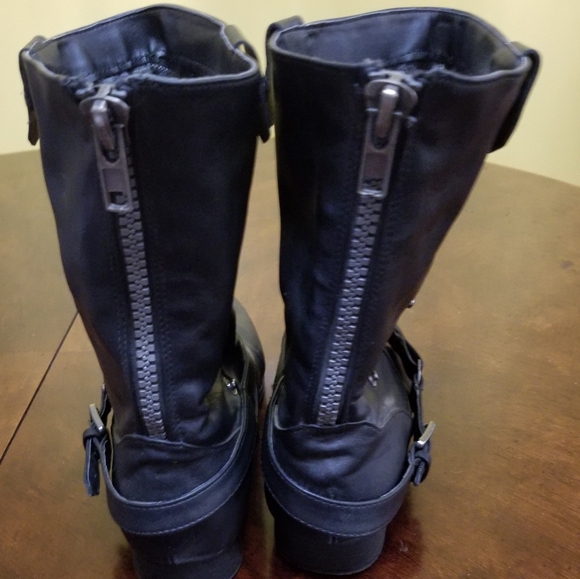 Wet Seal black combat boot w back zipper, adjust snap height& plaid gray & black - Picture 7 of 8